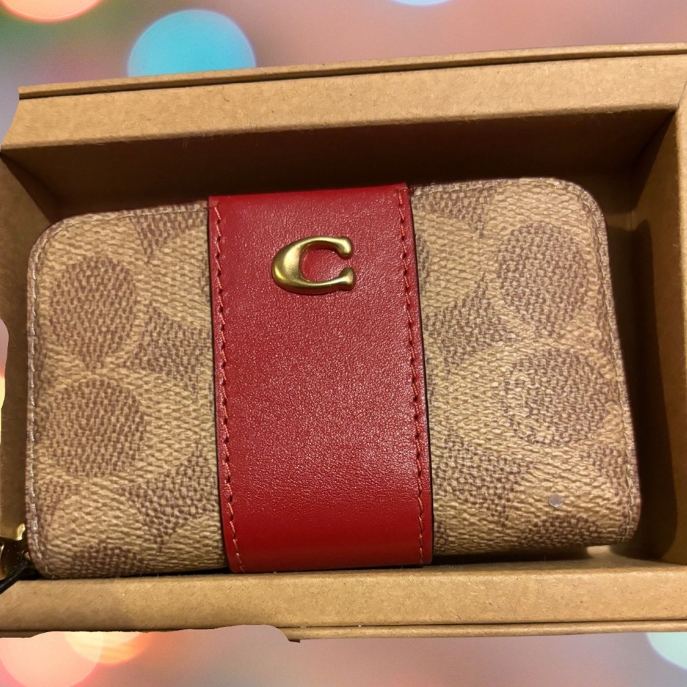 Coach Red and Tan Signature Card Holder